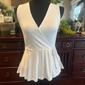 Modcloth Light Grey Peplum Wrap Sleeveless Blouse